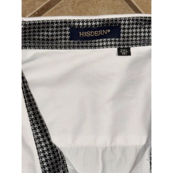 Hisdern Mens Button Down Shirt XXL Printed Cuff and Collar Houndstooth White - Picture 3 of 5